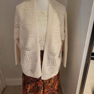 Lucky Brand Crochet Cardigan Oversized 3/4 Sleeve Women SP